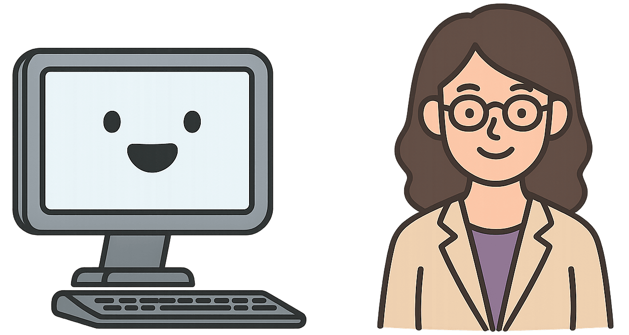 Computer with smiling face and therapist walking away